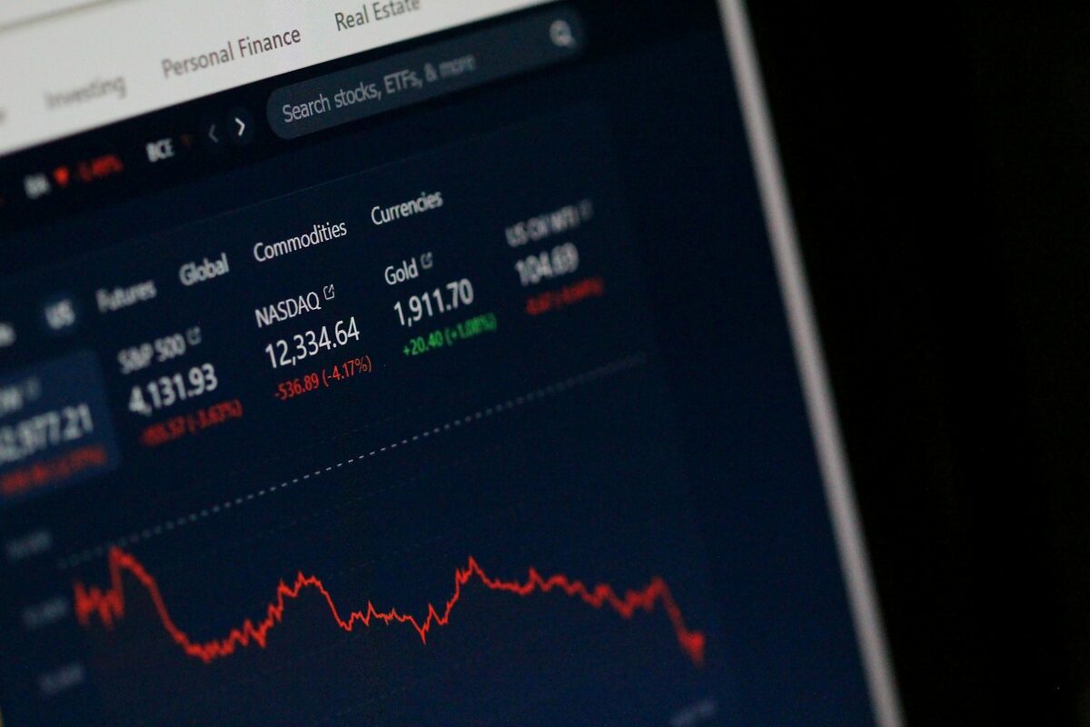 Trading screen showing gold and financial market data